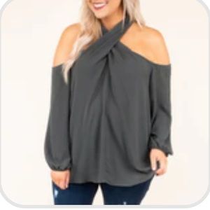 Chic Soul Charcoal Grey Blouse 1X